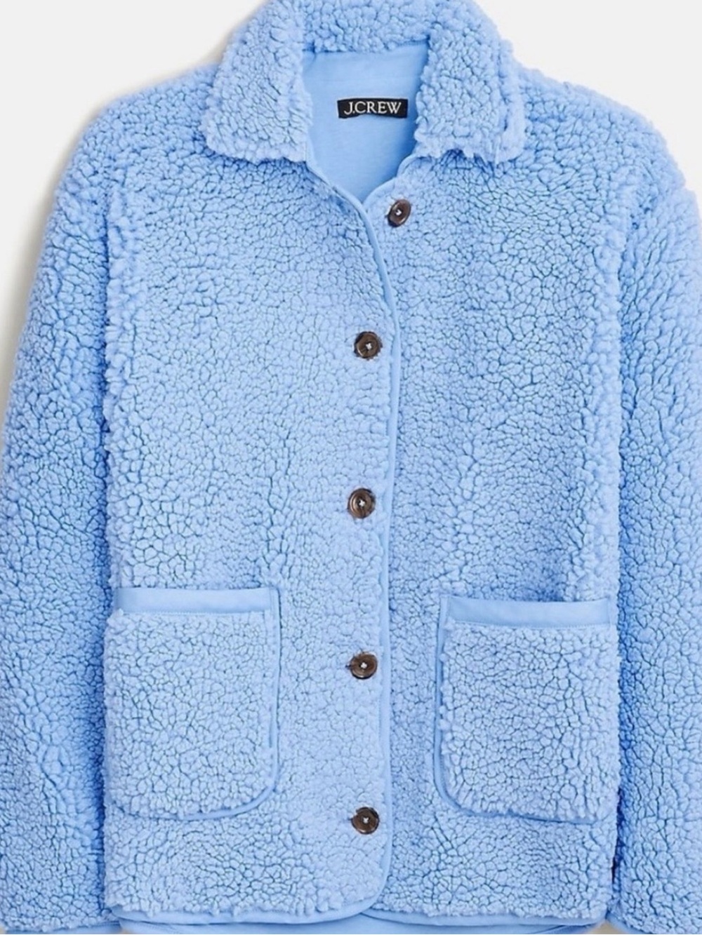 JC | NWT Soft Fountain Blue Teddy Coat Pockets Button Front Vegan Sherpa Jacket - Picture 2 of 15
